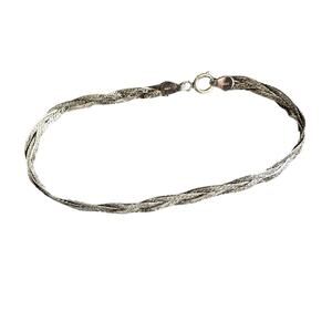 Sterling Silver 925 Braided Bracelet 8" Mens Womens Shiny Detailed Vintage Italy